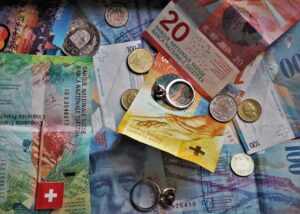 Notas e moedas de franco suíço