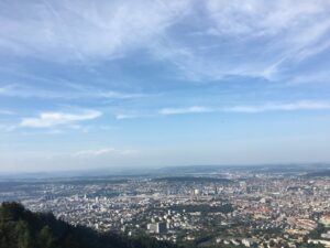 Vista para o norte de Zurique desde o Uetliberg, com floresta em primeiro plano