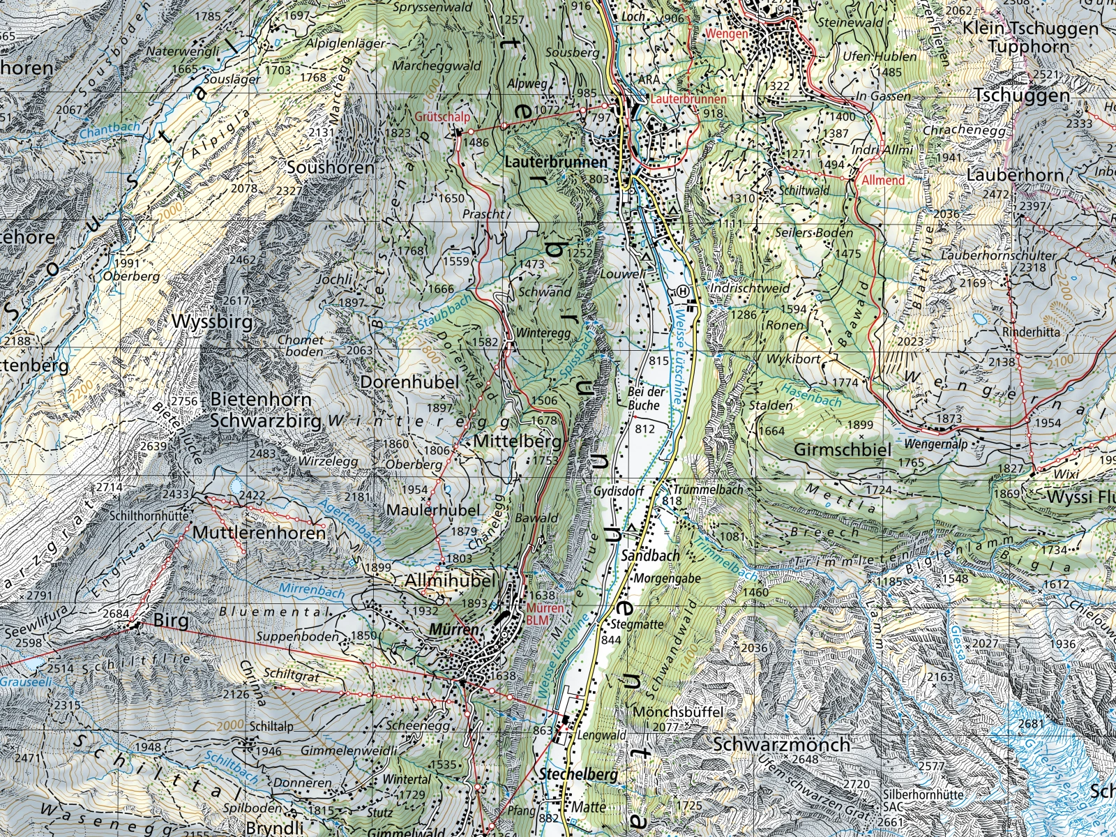 Mapa topográfico com os cinco pontos descritos na legenda abaixo
